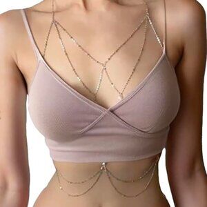 Gold Plated Sexy Bikini Body Chain, Layering Bead Chain Body Chain Bralette, Bri